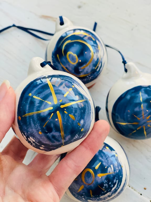 Starburst Blue and Gold ceramic bauble