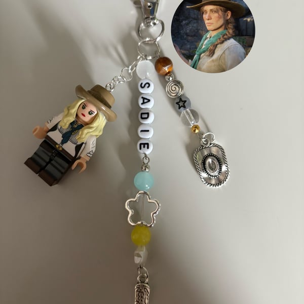 Sadie Adler inspired handmade Lego minifigure keychain