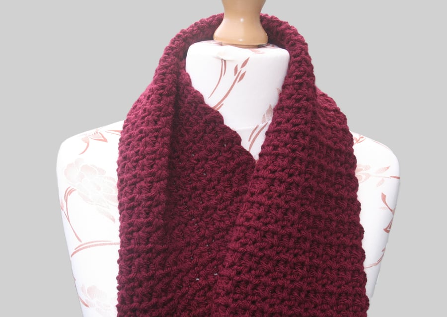 RESERVED FOR DENNIS - Chunky Burgundy Crocheted Scarf