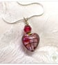 Dark pink Murano glass heart necklace on a silver plated chain - Image 1