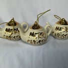 Miniature ceramic Christmas Teapots for the tree( x6)
