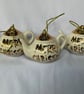Miniature ceramic Christmas Teapots for the tree( x6)