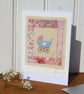 Little pram embroidered card to welcome a new baby, silk bow and mop button - Image 2