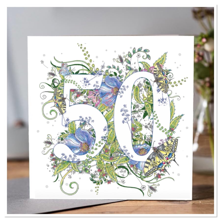 Flower Meadow AGE 50 Birthday Card 