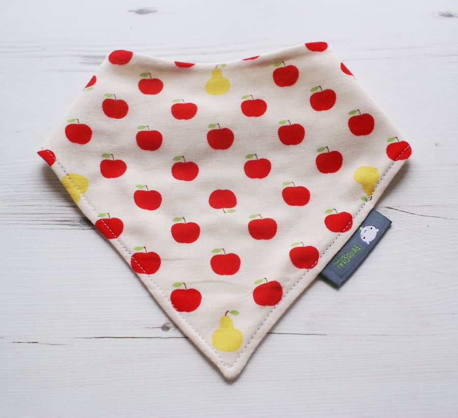 Bandana Dribble Bib Handmade Sevenberry Red Apples Fabric NEW BABY GIFT IDEA