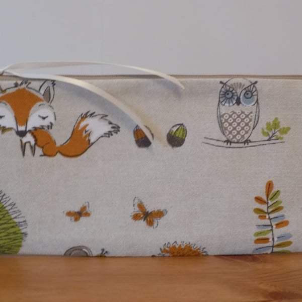 'Woodland Fox' Fabric Pencil Case Animal Make Up Bag Cotton Cosmetics Purse 