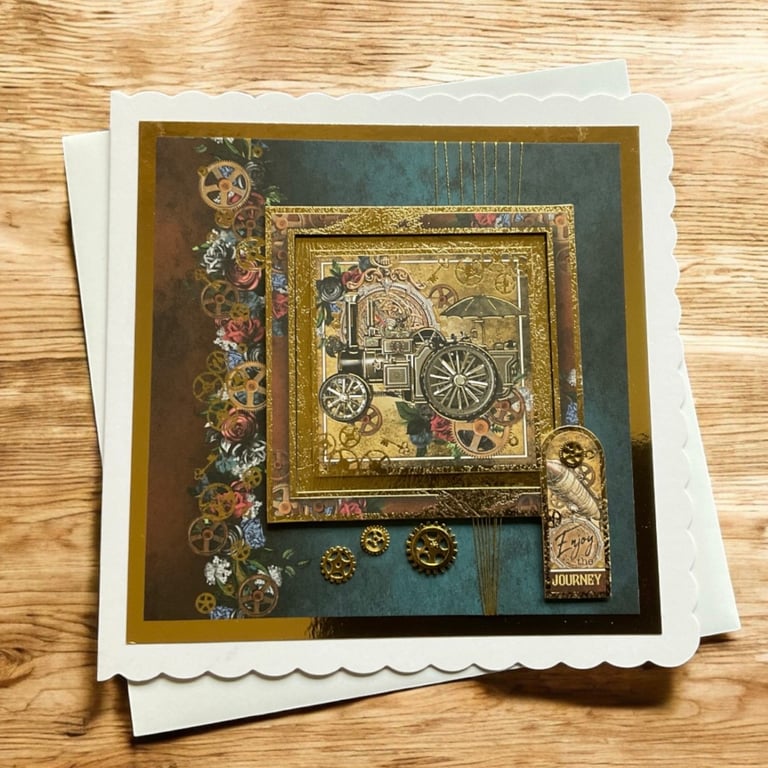 Steampunk Vintage Traction Engine Celebration Card "Enjoy the Journey"