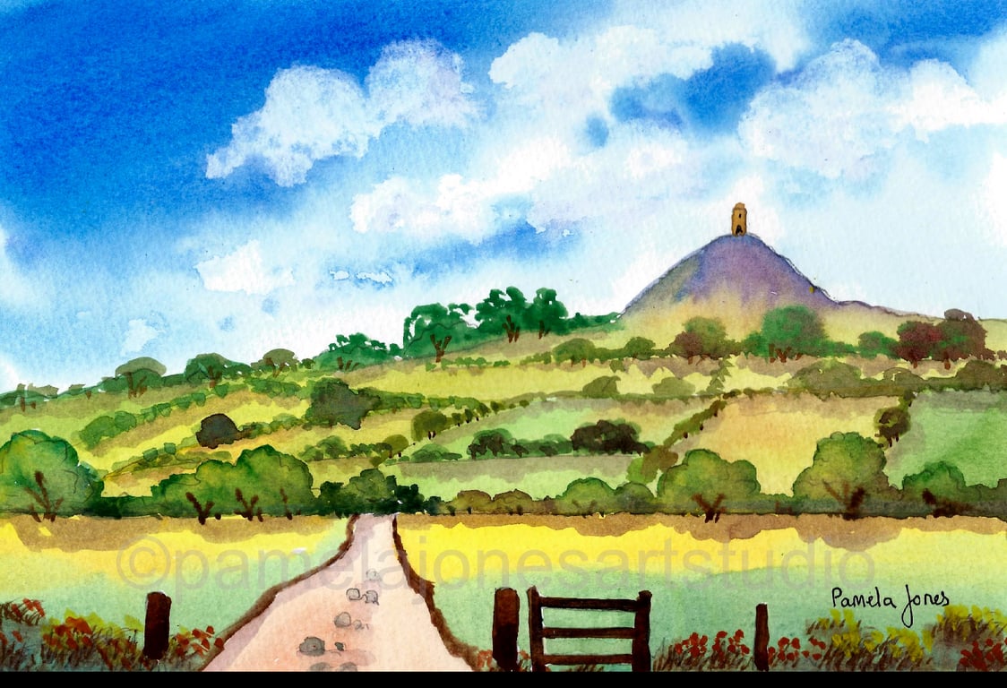 Glasternbury Tor, Somerset, Original Watercolour, in 14 x 11'' Mount