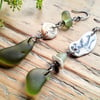 Beach Boho Dangle Earrings: Shell & Olive Green