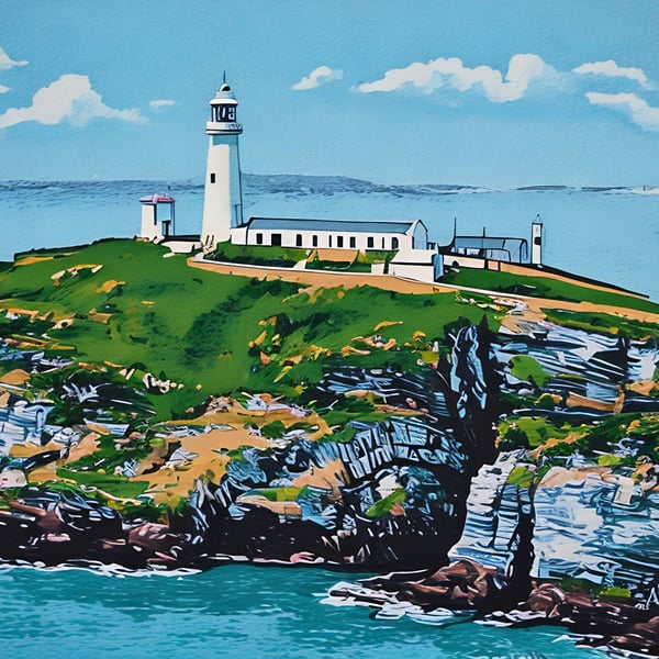 Lighthouse Anglesey Art Greeting Card A5
