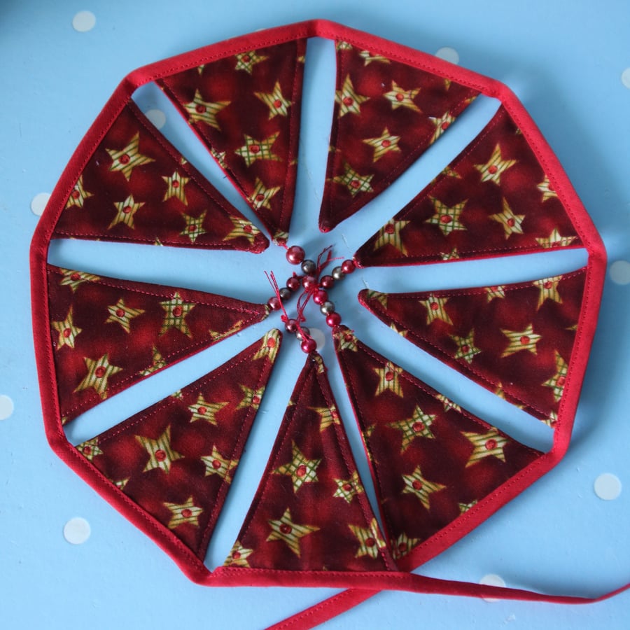 Mini Bunting, Red with Gold Stars