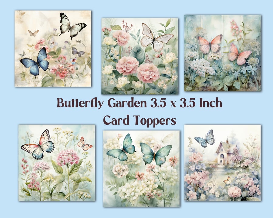Butterfly Garden Square Card Toppers for Card Making, Journals, Tags, Scrapbooks