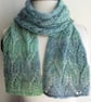 Lacy Blue Green Merino & Tencel Handspun Knitted Scarf, Mothers' Day Gift
