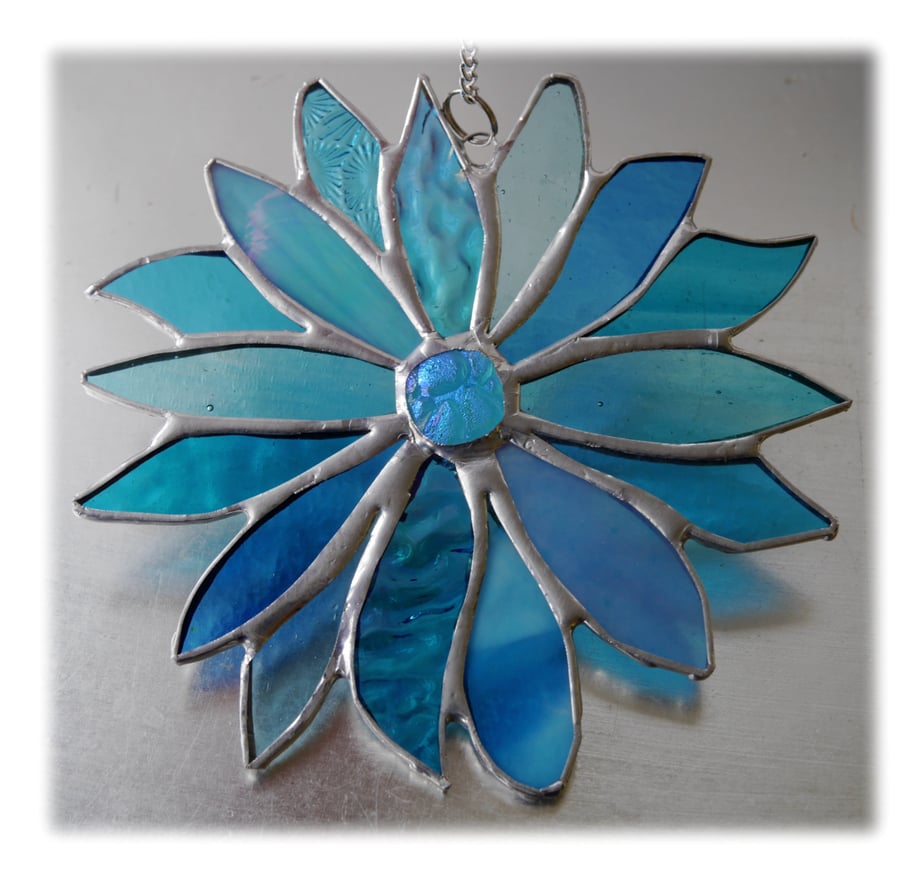 Sea Blue Flower Stained Glass Suncatcher 014