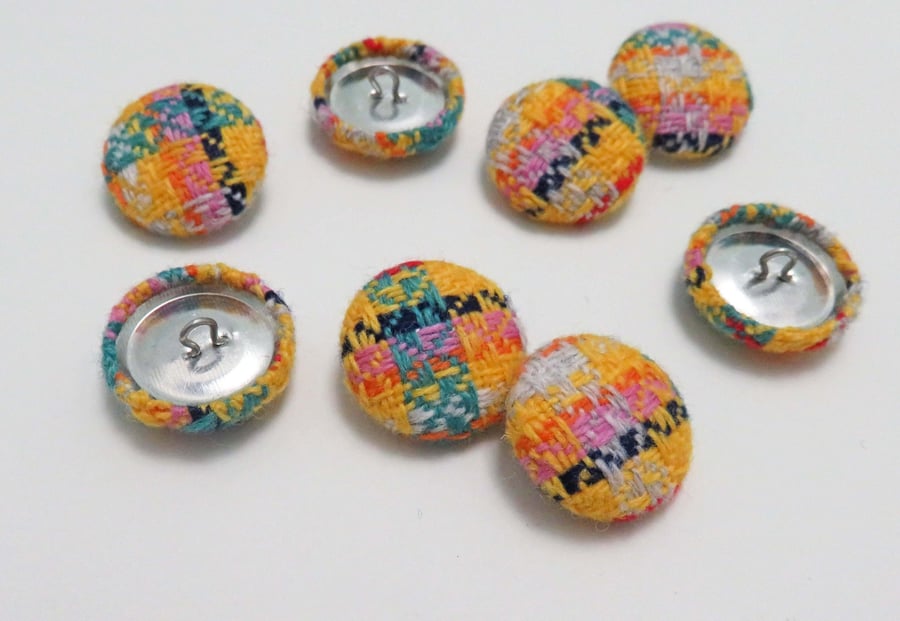 Set of 8, Yellow Covered Buttons 