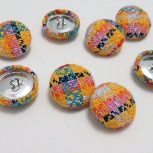 Set of 8, Yellow Covered Buttons 