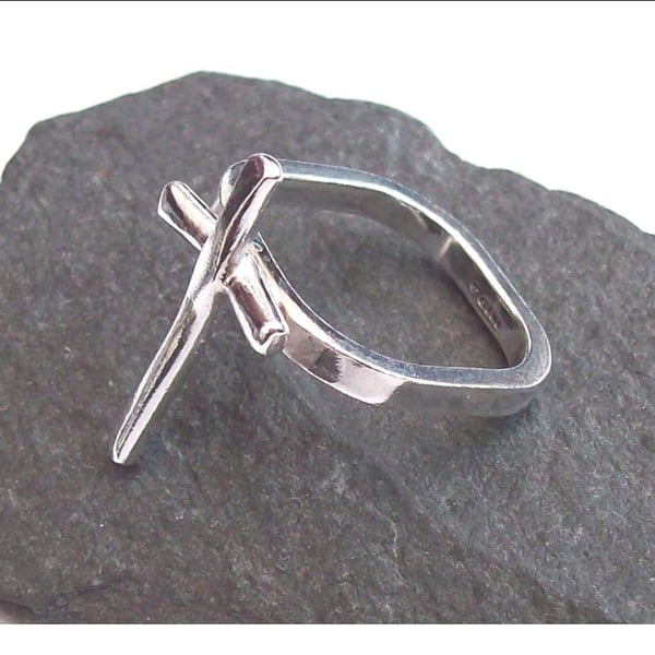 Cross Ring size U Sterling Silver statement ring  Hallmarked Unisex 