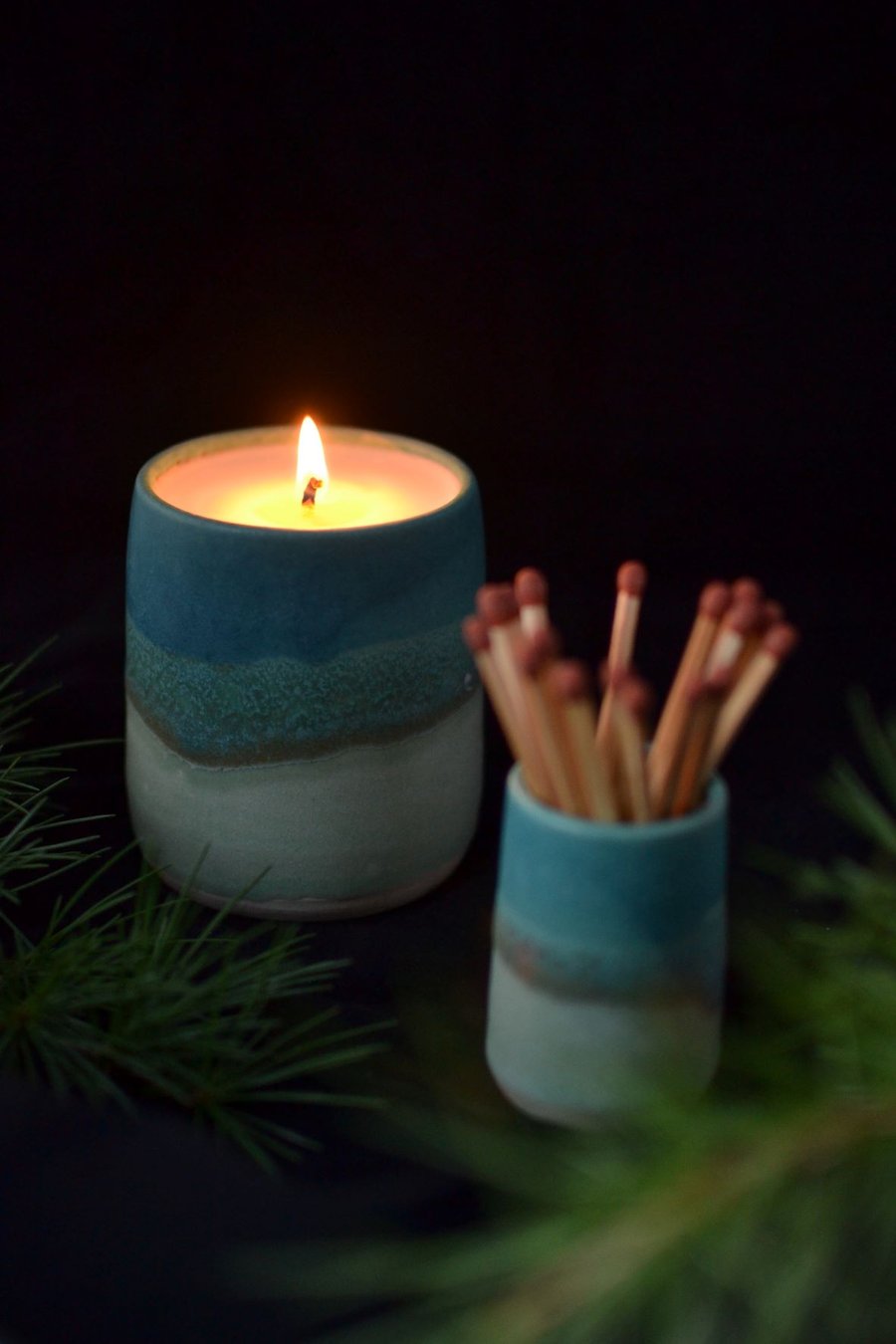 Festive gift set  - hand poured candle and striker pot