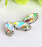 (S18S AB white) 50 Pcs, 5 x 10mm Sew On Crystal Horse Eye Beads, Glass Leaf 