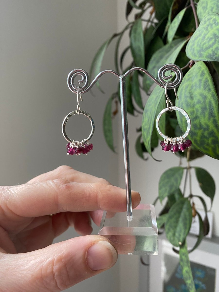 Garnet Gemstone Super Disco Ruffle Circle Earrings