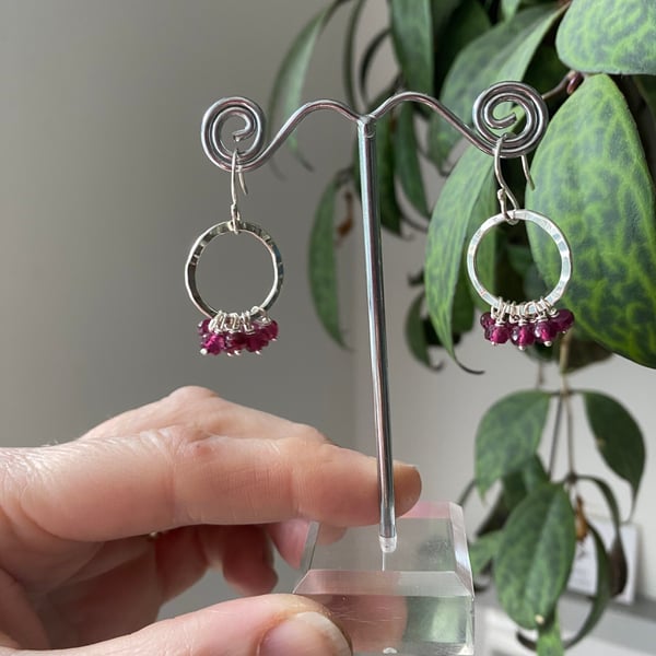 Garnet Gemstone Super Disco Ruffle Circle Earrings