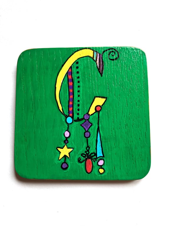 Up cycled wooden green letter C coaster