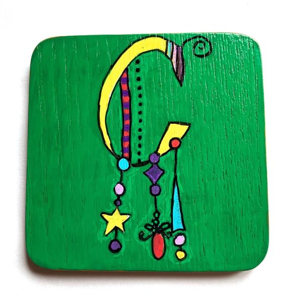 Up cycled wooden green letter C coaster