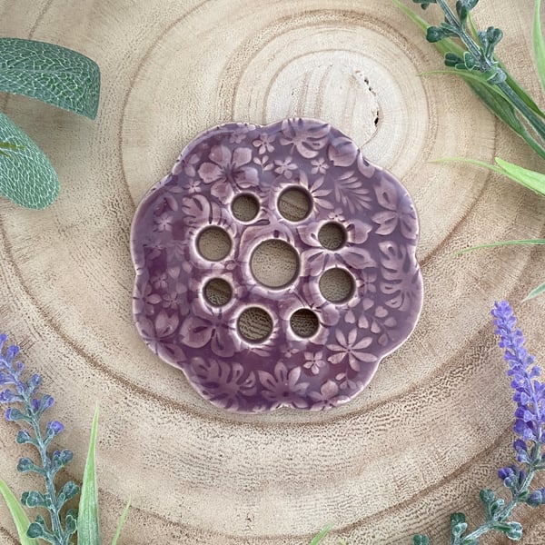 Lavender Embossed Ceramic Flower Arranging Frog