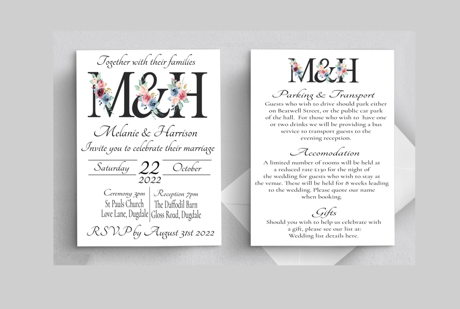 Letter Art Wedding Invitation, Personalised Wedding Stationery, Elegant Wedding 
