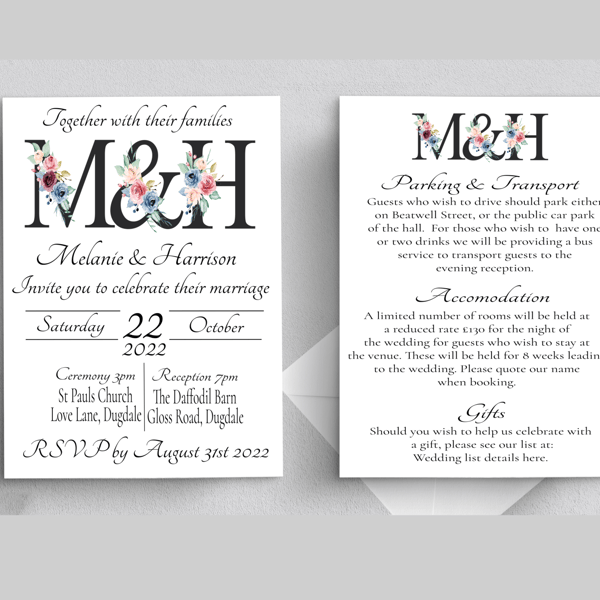 Letter Art Wedding Invitation, Personalised Wedding Stationery, Elegant Wedding 
