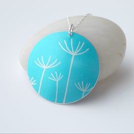 Dandelion seeds printed necklace pendant in sky blue