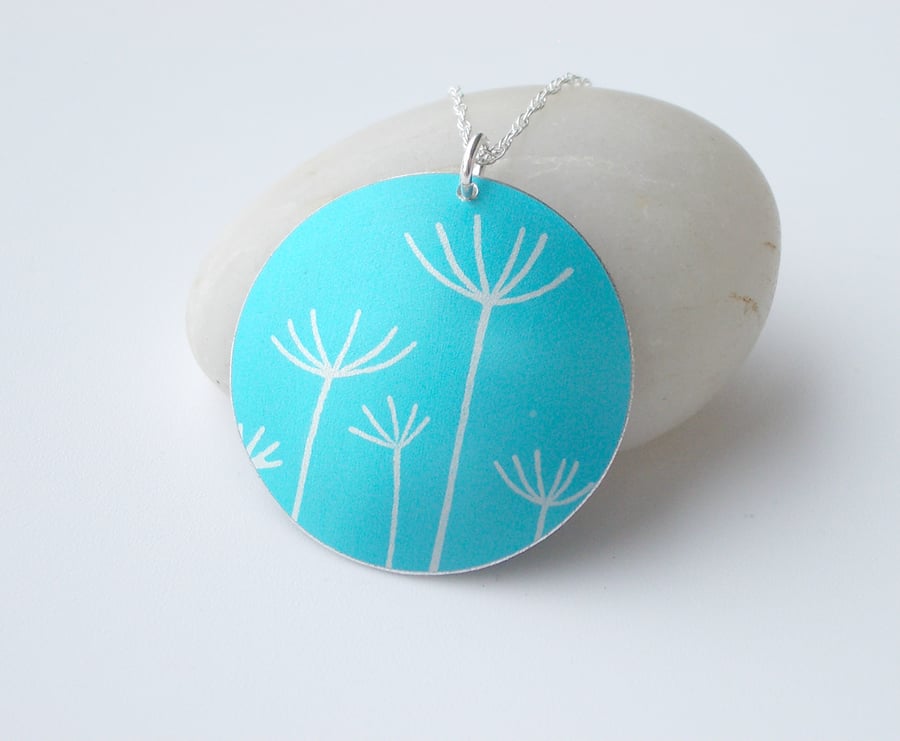 Dandelion seeds printed necklace pendant in sky blue