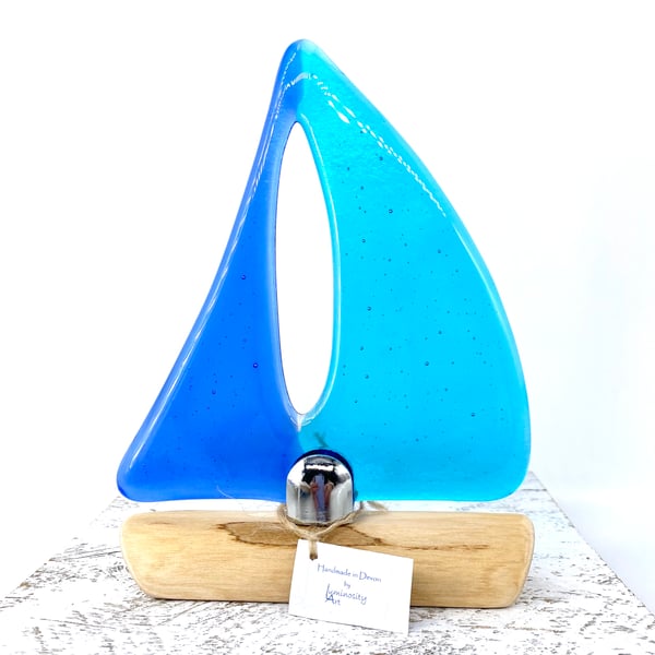 Fused Glass & Drift Wood Sailing Boat 