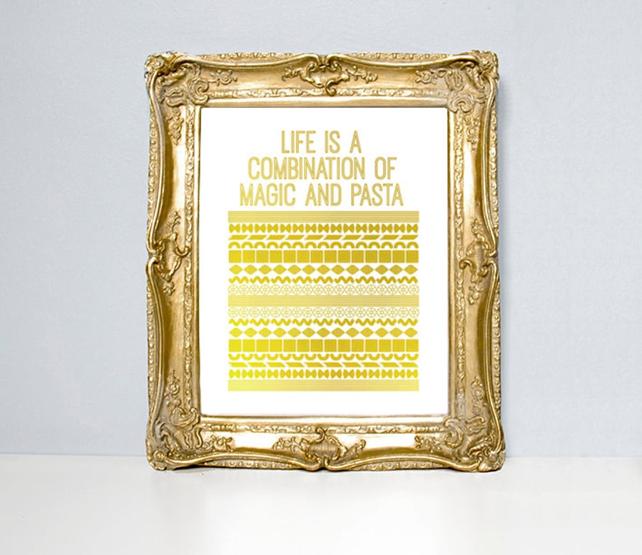 Gold foil kitchen art pasta print