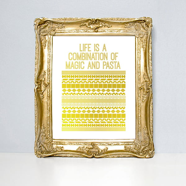 Gold foil kitchen art pasta print