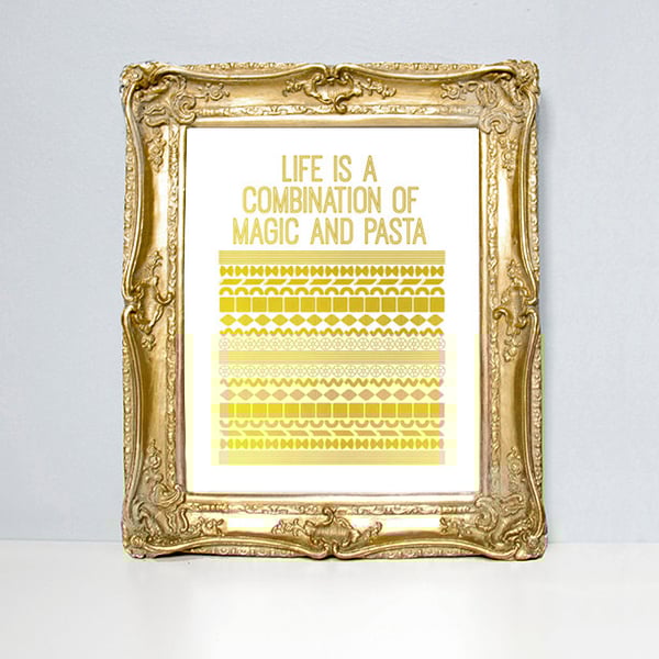 Gold foil kitchen art pasta print