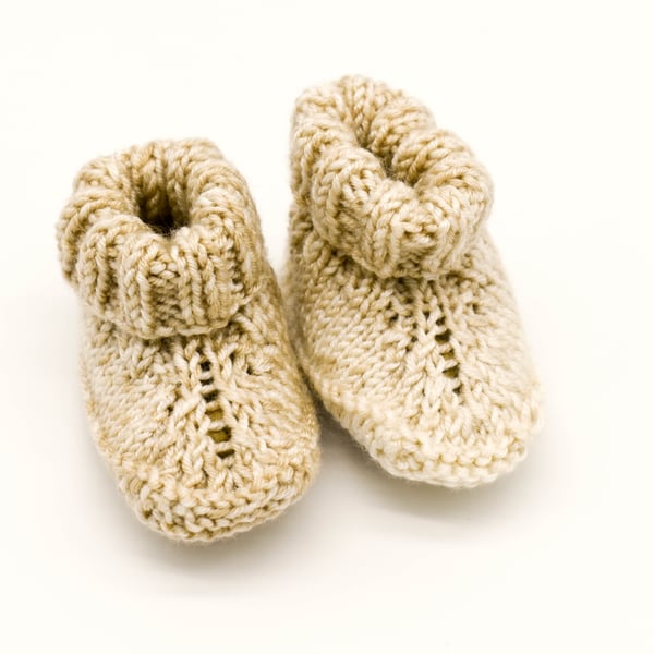 Hand Knitted Baby Booties Newborn Baby -  Beige