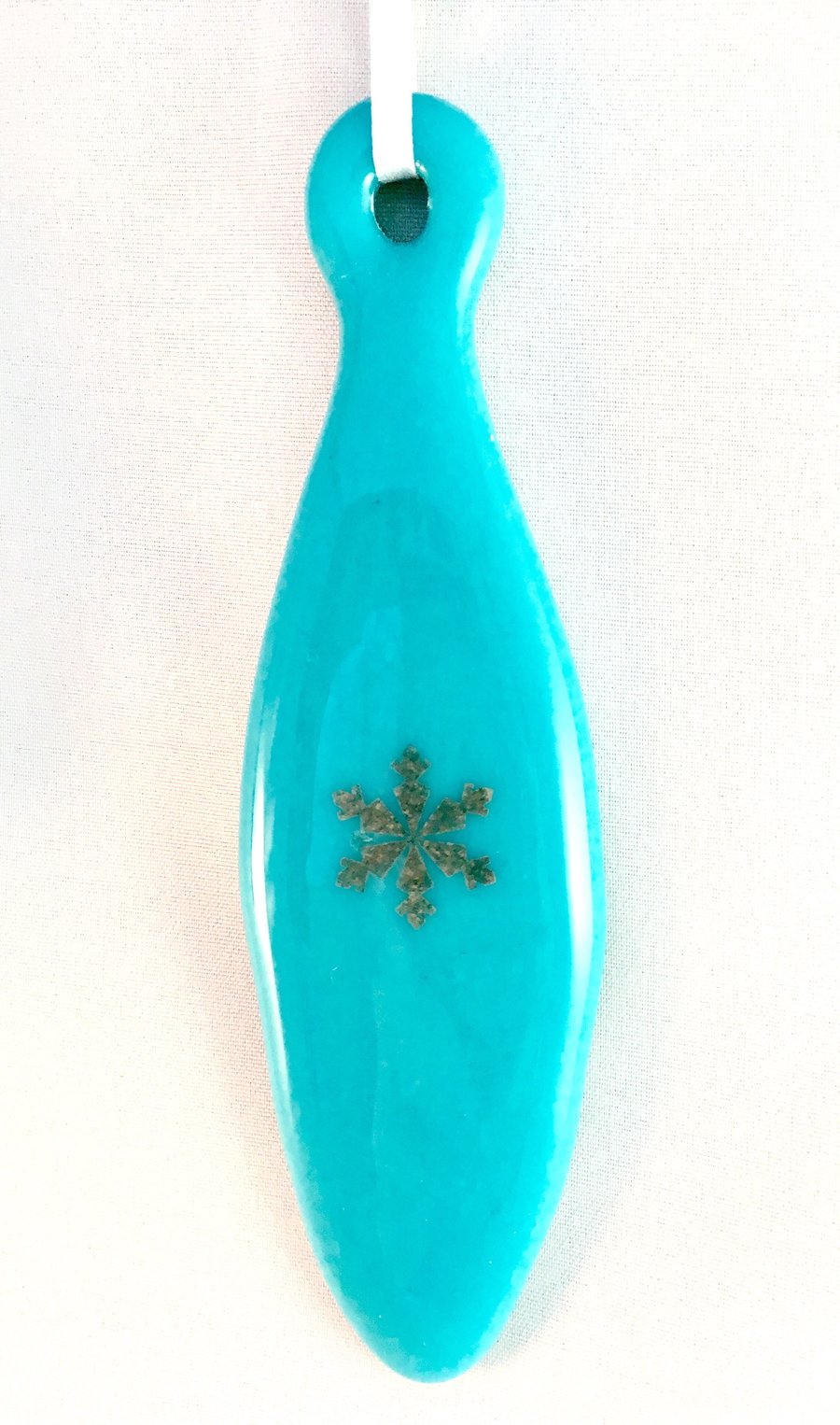 Long Light Blue & Silver Fused Glass Christmas Tree Decoration 