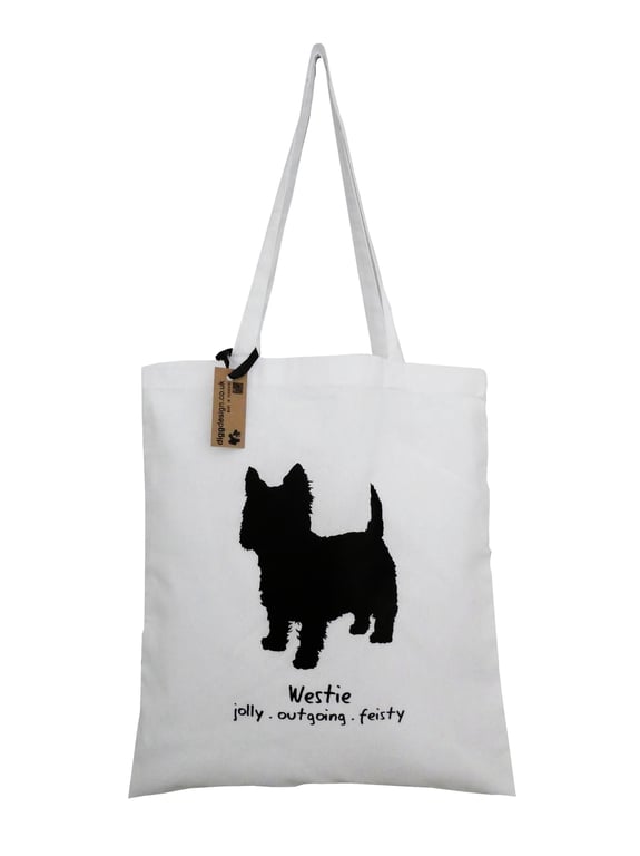 Digg Design WEST HIGHLAND TERRIER 'Westie' cotton Tote Bag. Fresh White