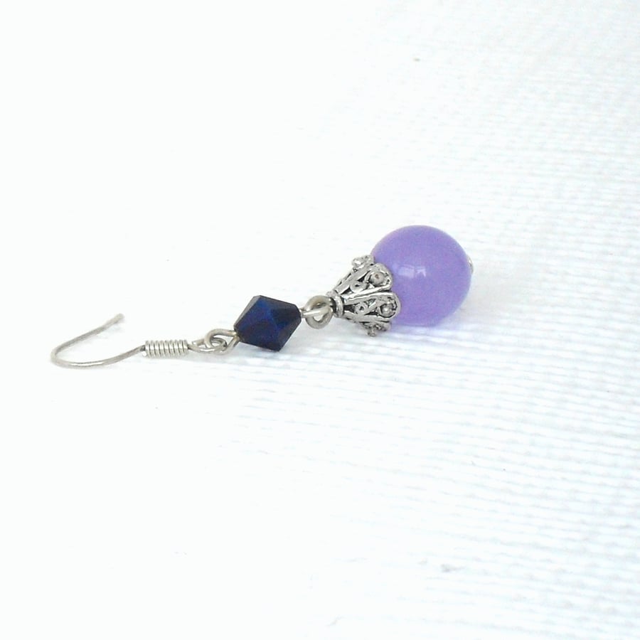 Lavender purple alexandrite gemstone earrings, with purple swarovski elements