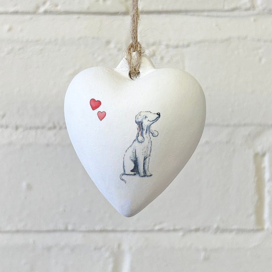 Bedlington Terrier Ceramic Heart Bauble