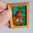 Red Squirrel and the Walnut Miniature Oil Painting