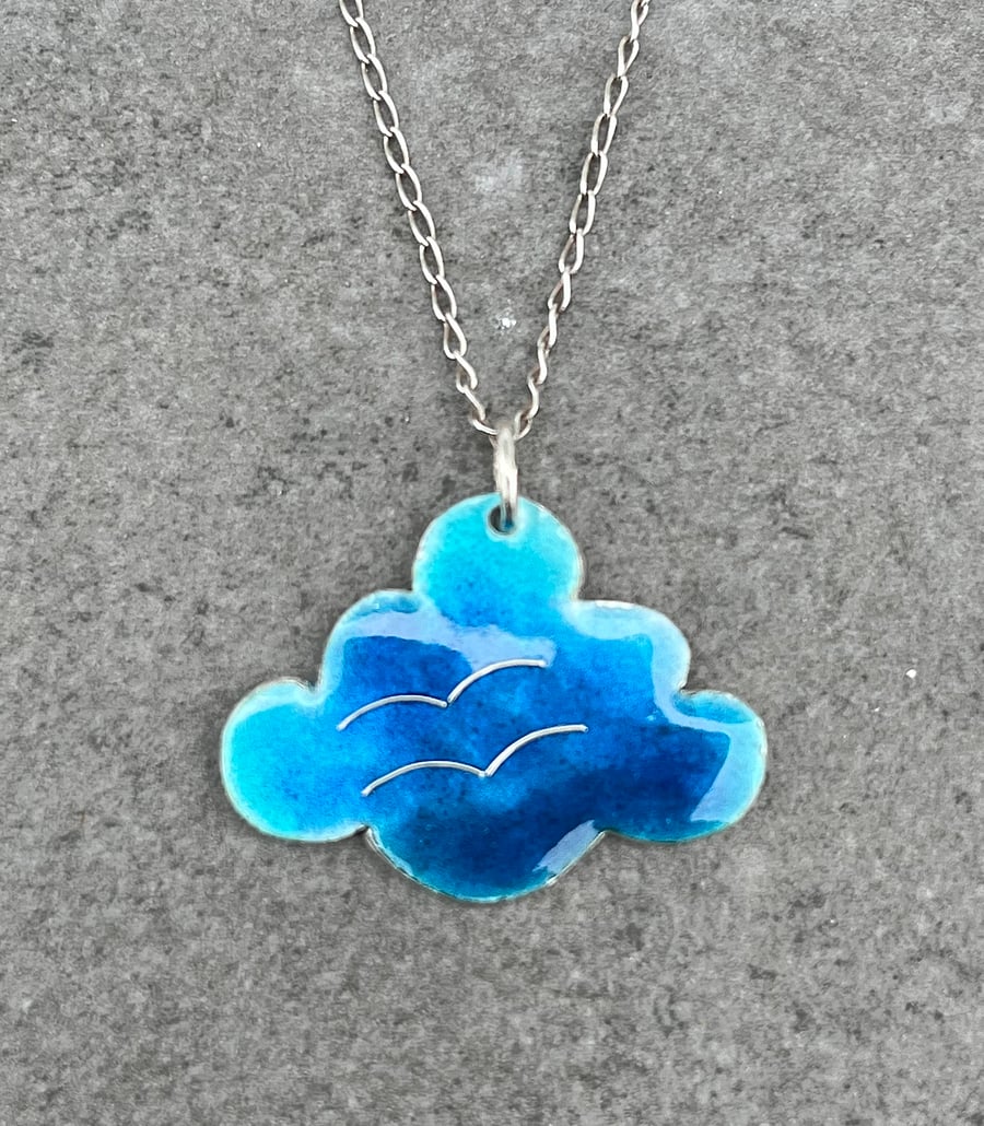 Cloud Pendant, enamel pendant, gift for her, gift, enamel necklace, 