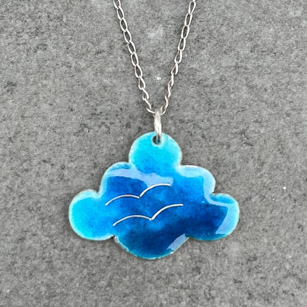 Blue Cloud Pendant, cloud pendant, blue enamel pendant, enamel necklace, enamel,