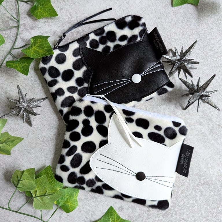 Black and White Animal Print Cat Motif Purse or Small Makeup bag (incl P&P)