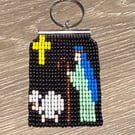 Perfect for Christmas!Handmade Beaded Keychain – Shepherd with Lamb & Cross 