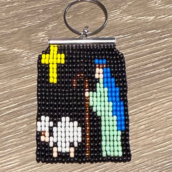 Perfect for Christmas!Handmade Beaded Keychain – Shepherd with Lamb & Cross 
