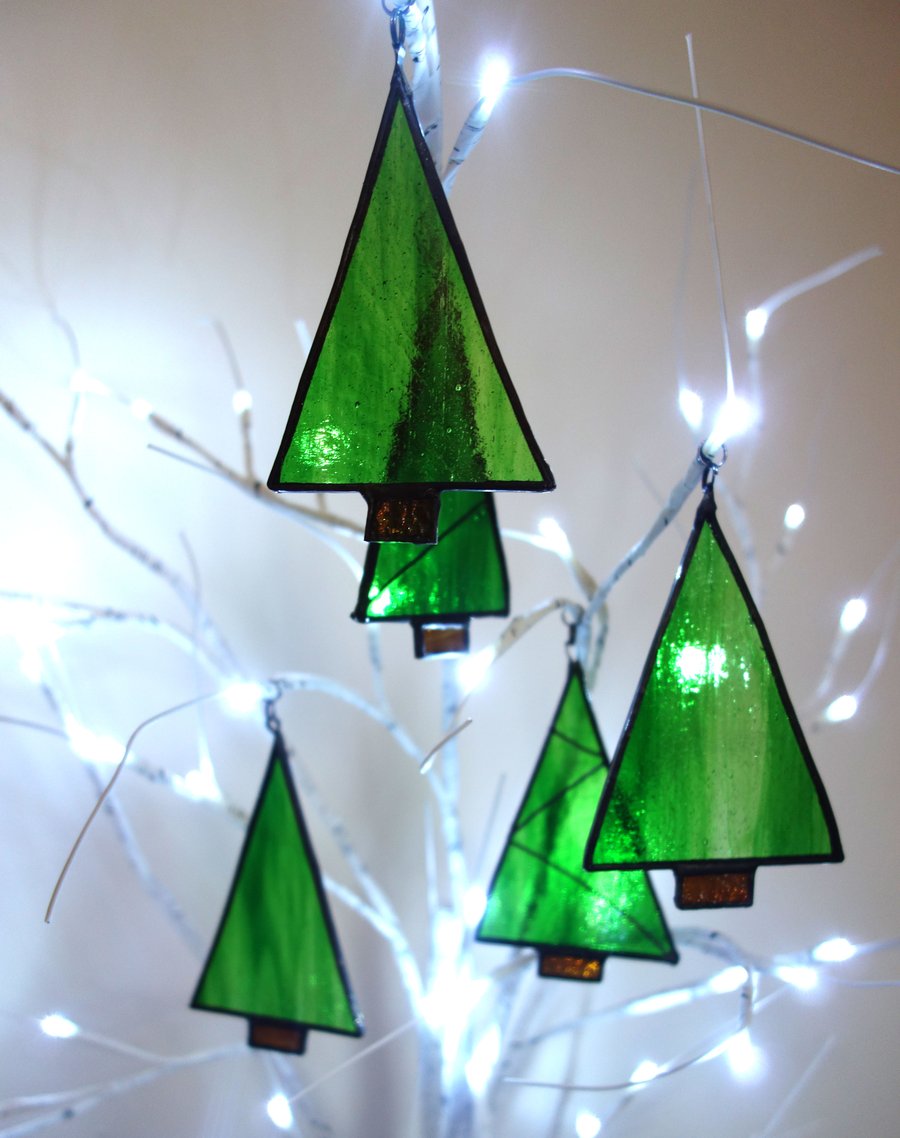 A set of Stained Glass Fir Trees  Tree Decorations decor Home Garden Art