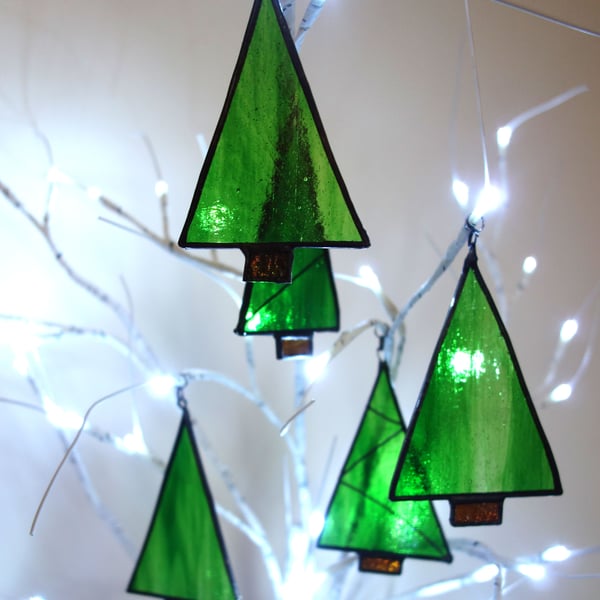 A set of Stained Glass Fir Trees  Tree Decorations decor Home Garden Art