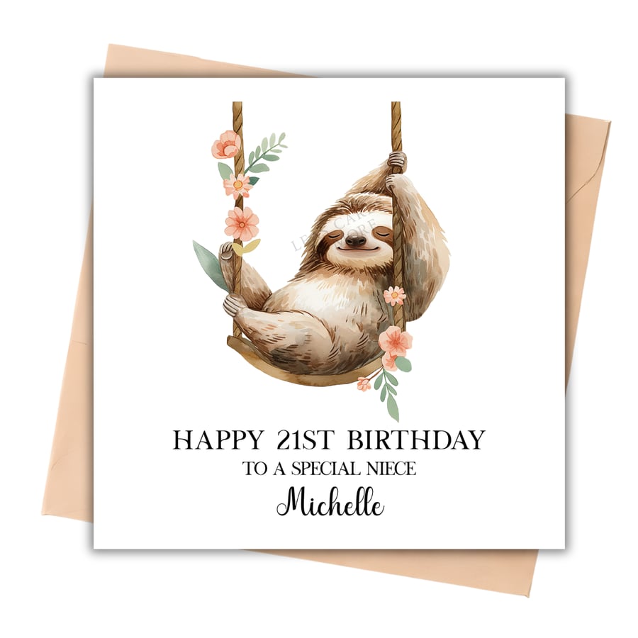 Floral Sloth Happy Birthday Card